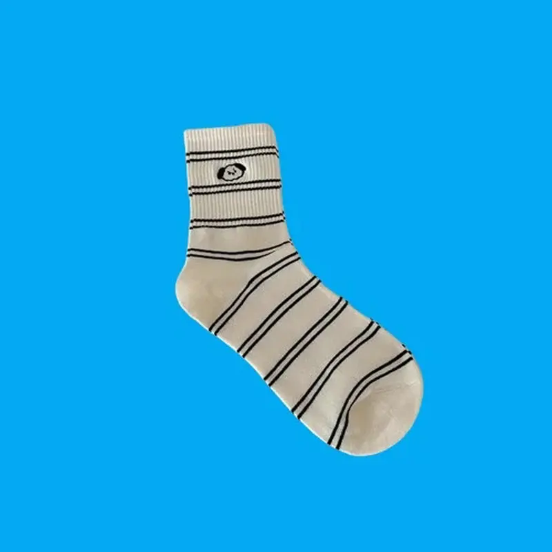 2/5 Pairs College Style Socks Spring and Summer Japanese Striped Cartoon Puppy Ins Cute Stacked Trendy Striped Mid-Tube Socks