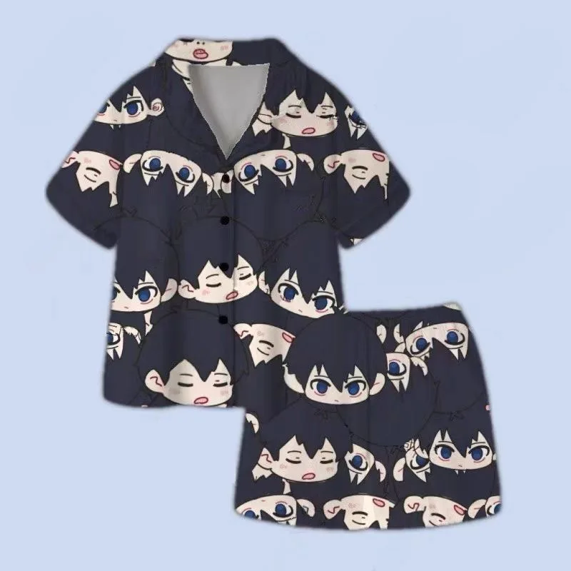 الأزرق السجن ألف قطع ليوبارد الحصان منامة المرأة الصيف قصيرة الأكمام السراويل أنيمي ماكوتو شيرو القطن الخالص