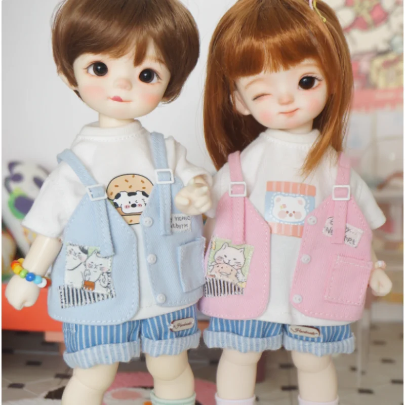 BJD 人形服ブルーピンク T シャツベストショーツ靴下セット 1/6 小型 1/6 人形アクセサリードレスアップギフト DIY 服 (人形なし)