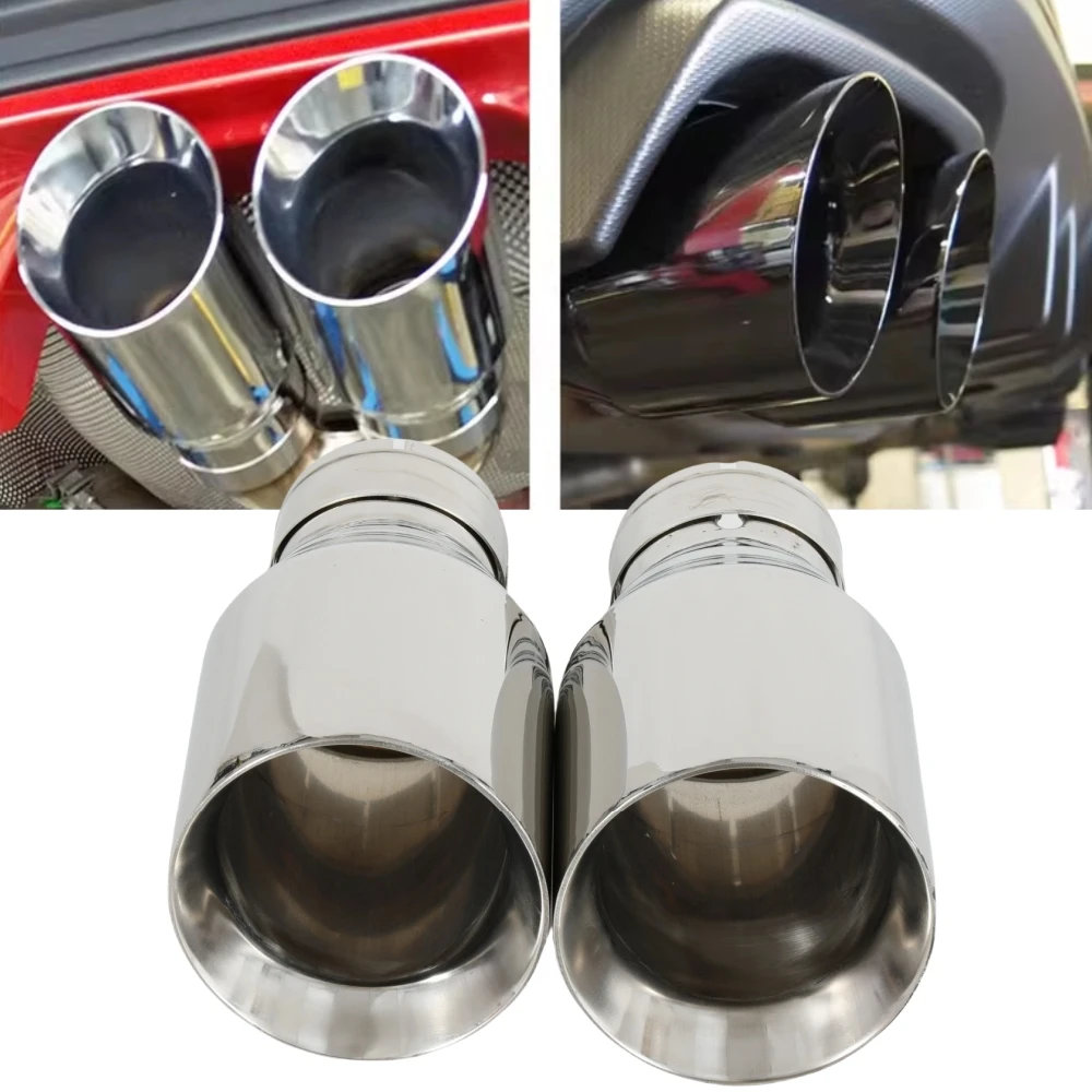 1-teilige Auto-Edelstahl-Silber-Schalldämpferspitze, universelle Auspuffrohr-Schalldämpfer, Doppelschicht-Düse, Doppelschicht-Dekoration, abgeschrägtes Ende