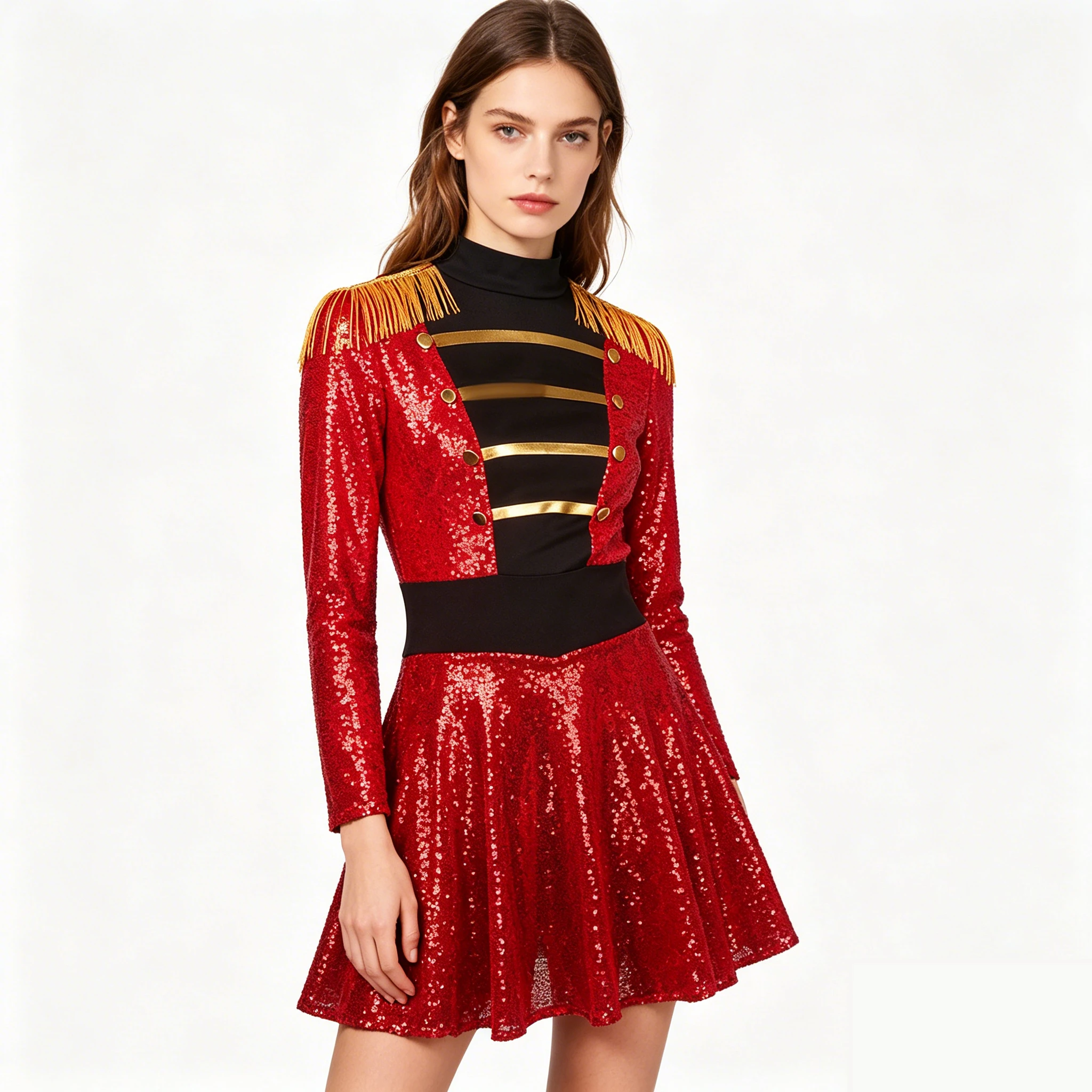

1-Piece Sequin Tassel Dress, glamorous & stylish, circus leader cosplay costume for stage performance and gifting