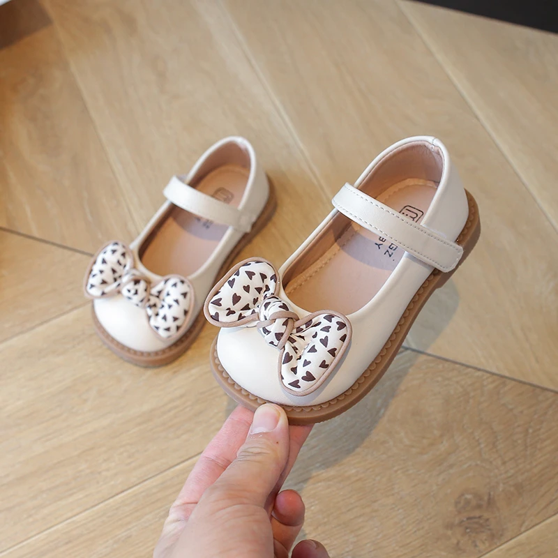 Children's Shoe for Girl Autumn Bowknot Kids Causal Versatile Leather Shoes Fashion Non-slip Toddler Princess Walking Flat Shoes