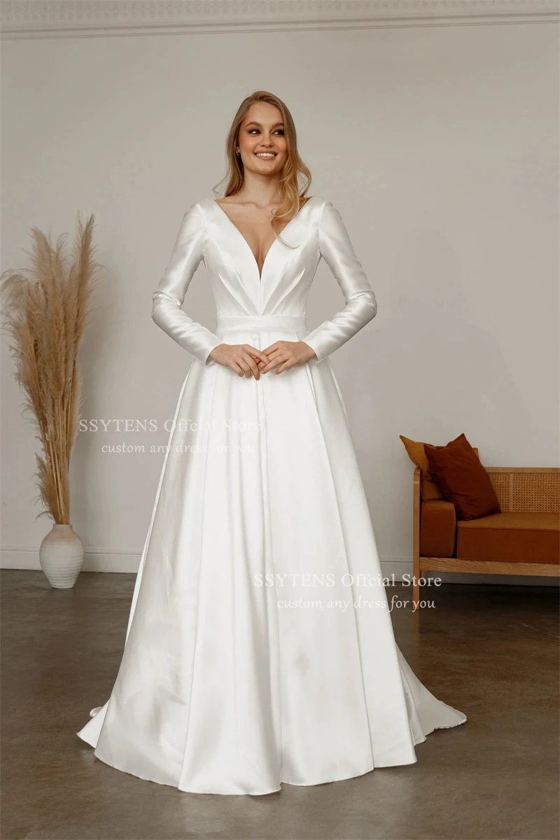 SSYTENS-Robe de Mariée Formelle en Satin pour Femme, Dos aux, Manches sulf, Patients, Quelle que soit l'Éducative, Personnalisée