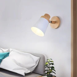 Nordic Simple Home Decoration Wall Lamp Iron Material Lampshade Wood Base Sconce Light E27 Bedroom Up Down Adjust Indoor Lustres