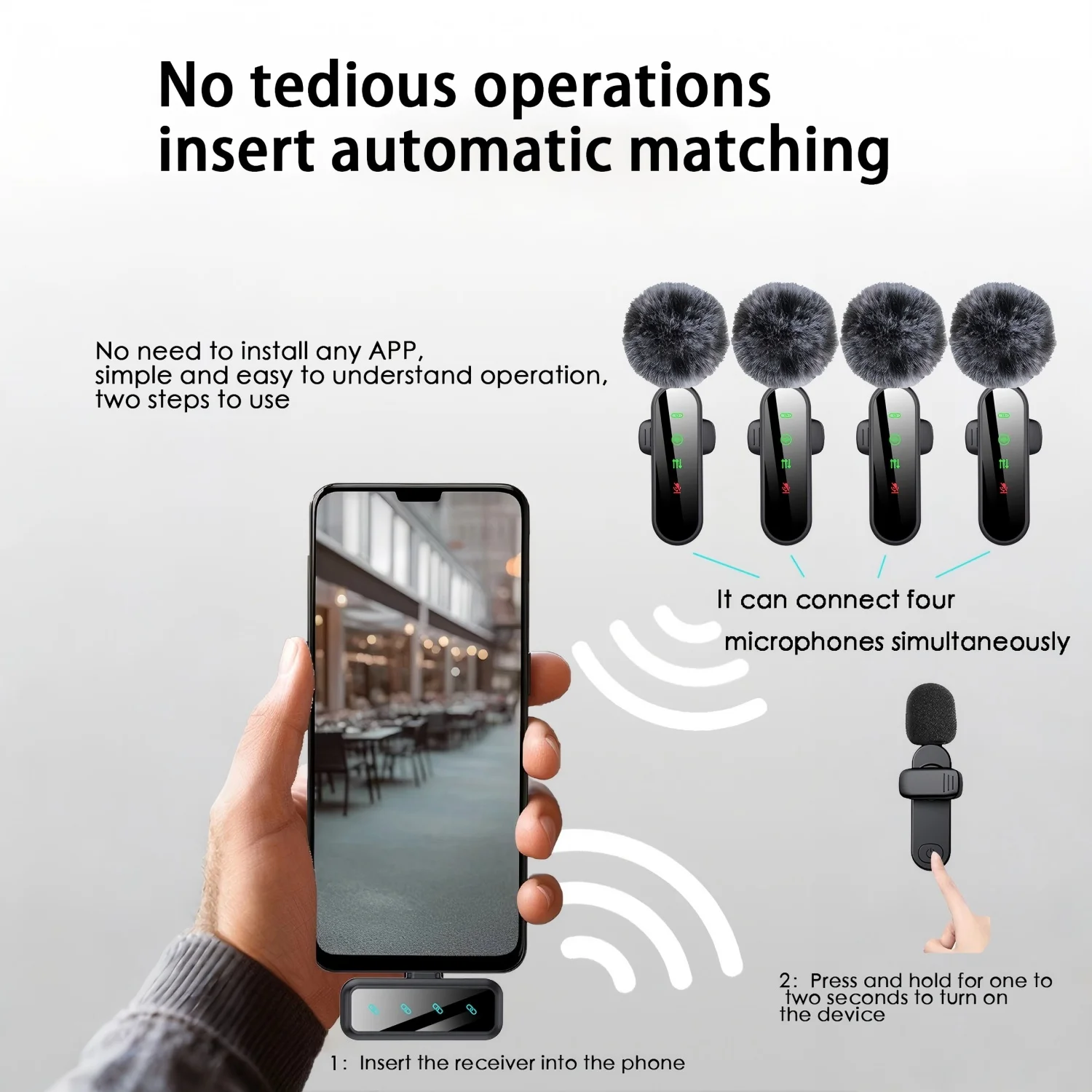 4-in-1 Kabelloses Lavaliermikrofon mit Intelligenter Geräuschunterdrückung für Vier Personen Gleichzeitigen Einsatz Kompatibel mit Typ-C-Geräten – Detail 2