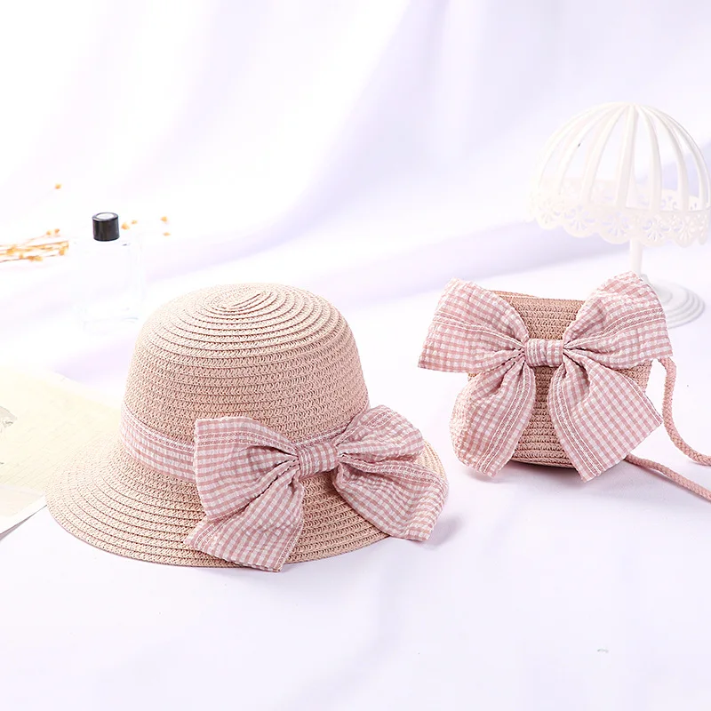 Girls Sun Straw Hat Kids Summer Beach Packable Hats Cute Floppy Cap Adjustable Size with Chin Strap for 5-10 Years