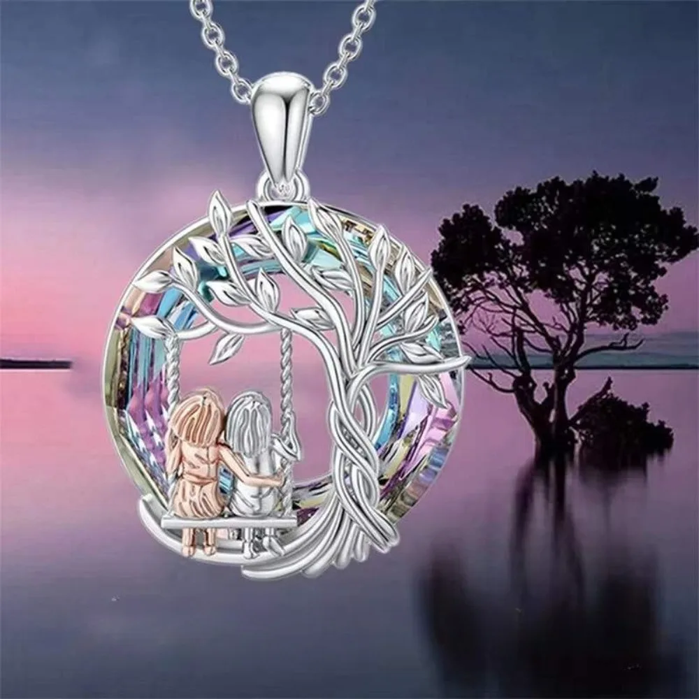 Exquisite Personality Hollowed-out Tree of Life Red Bird Pendant Necklace for Women Family Collar Jewelry Gifts of Love Gift