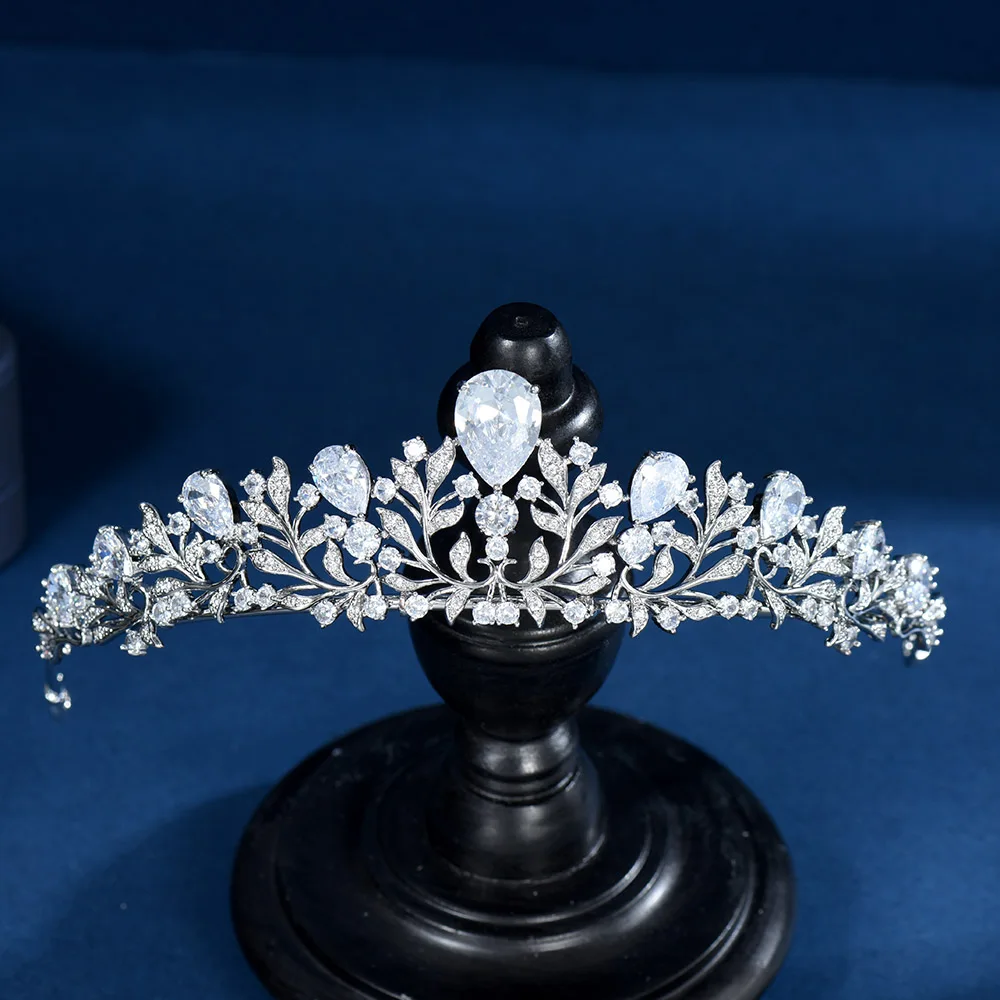 

HIBRIDE Shiny Zirconia Bride Wedding Headband Party Women Hair Accessories Water Drop Tiara and Crown Couronne De Mariage C-116