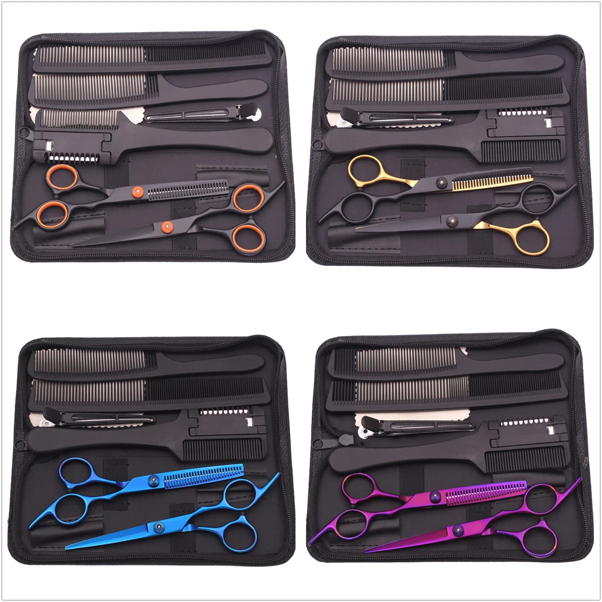 7-Piece Professional Hair Cutting Kit with Scissors & Accessories - Stainless Steel Thinning Shears for Stylists & Home Use