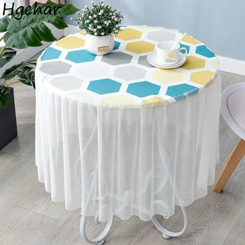 Скатерть с круглым принтом в Корейском стиле, красивый модный водонепроницаемый чехол для вечеринки, базовый домашний текстиль для отеля, 7 цветов