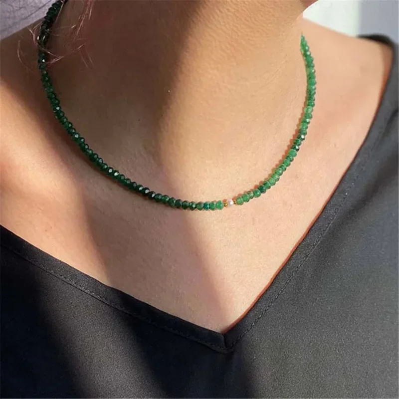 Manik-manik batu akik segi hijau alami wanita kalung Vintage Ins desain Niche mutiara air tawar sederhana 18K perhiasan trendi berlapis emas