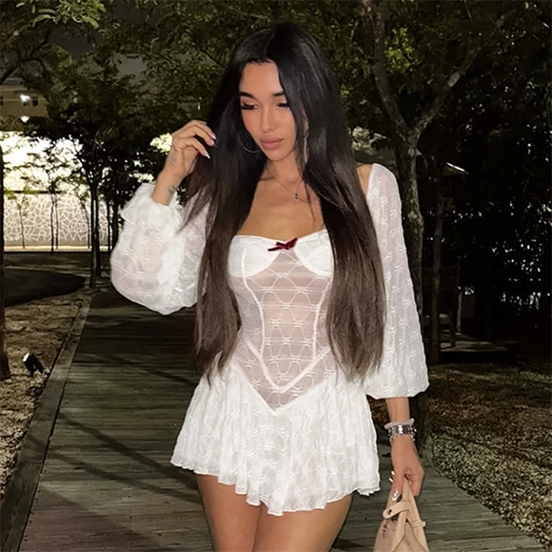 Sexy Hollow Out Bodycon Lace Dress Long Sleeve Off Shoulder Cocktail Party Dress For Women Slim Fit Evening Party Dress