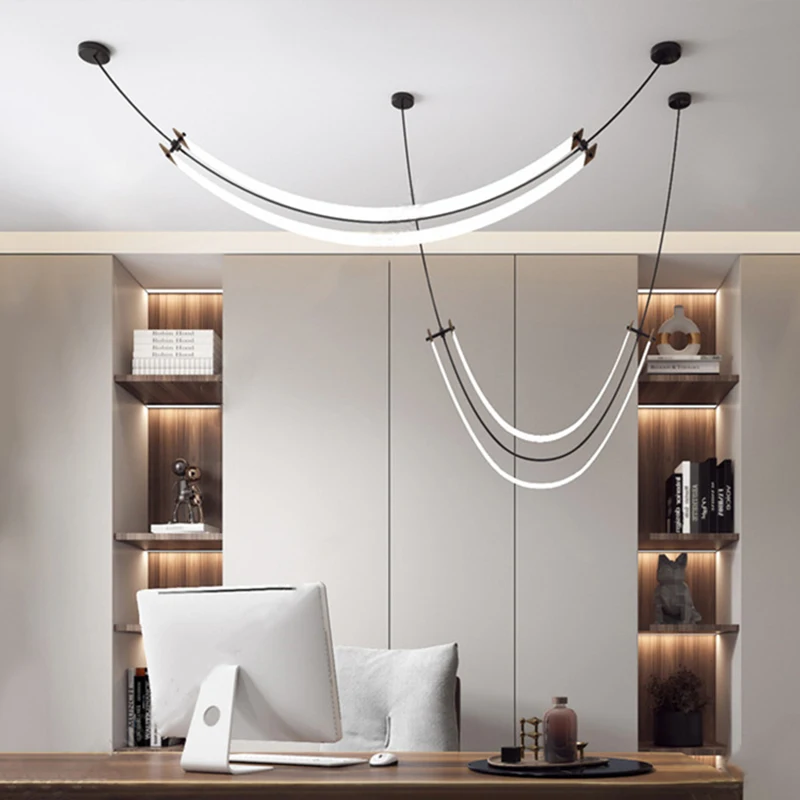 Nordic Rainbow Pendant Light Art Line Hanging Lamp For Dinning Room Simple Creative Living Room Long Decorative Suspended Lamp