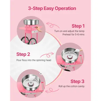 Elektrický stroj na cukrovou vatu SucceBuy s vozíkem, komerční výrobník cukrové vaty s miskou z nerezové oceli o průměru 20,5 palce, odměrka na cukr 6 nejlepší prodej stroj na cukrovou vatu na baterie - №2