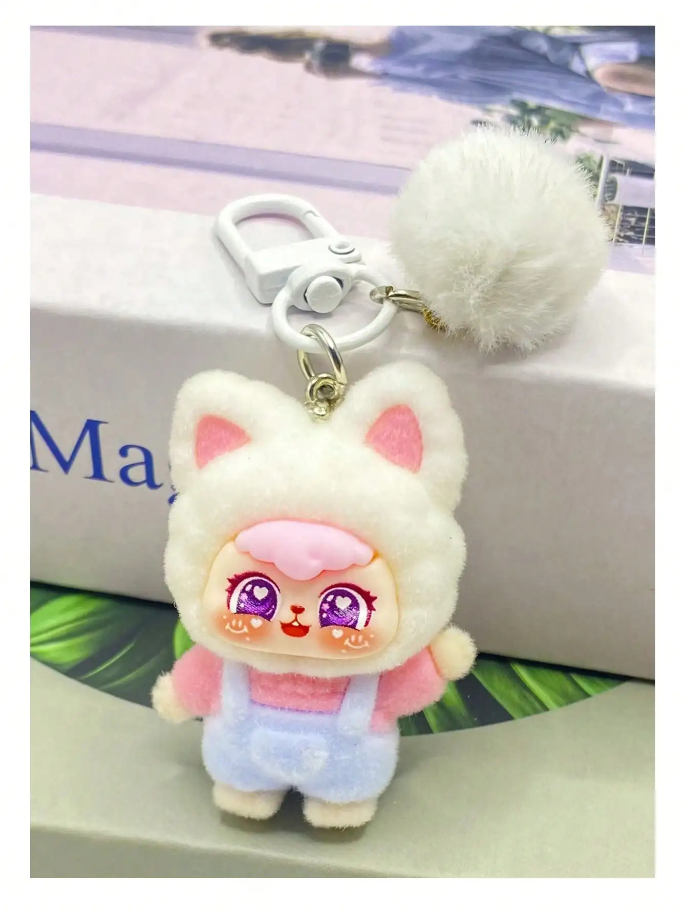 Pingente de Bolsa de Animal de Desenho Animado Fofo - Resina Flocada (Sem Enchimento de Pelúcia) DIY para Celular, com Orelhas Fofas e Caras Vívidas