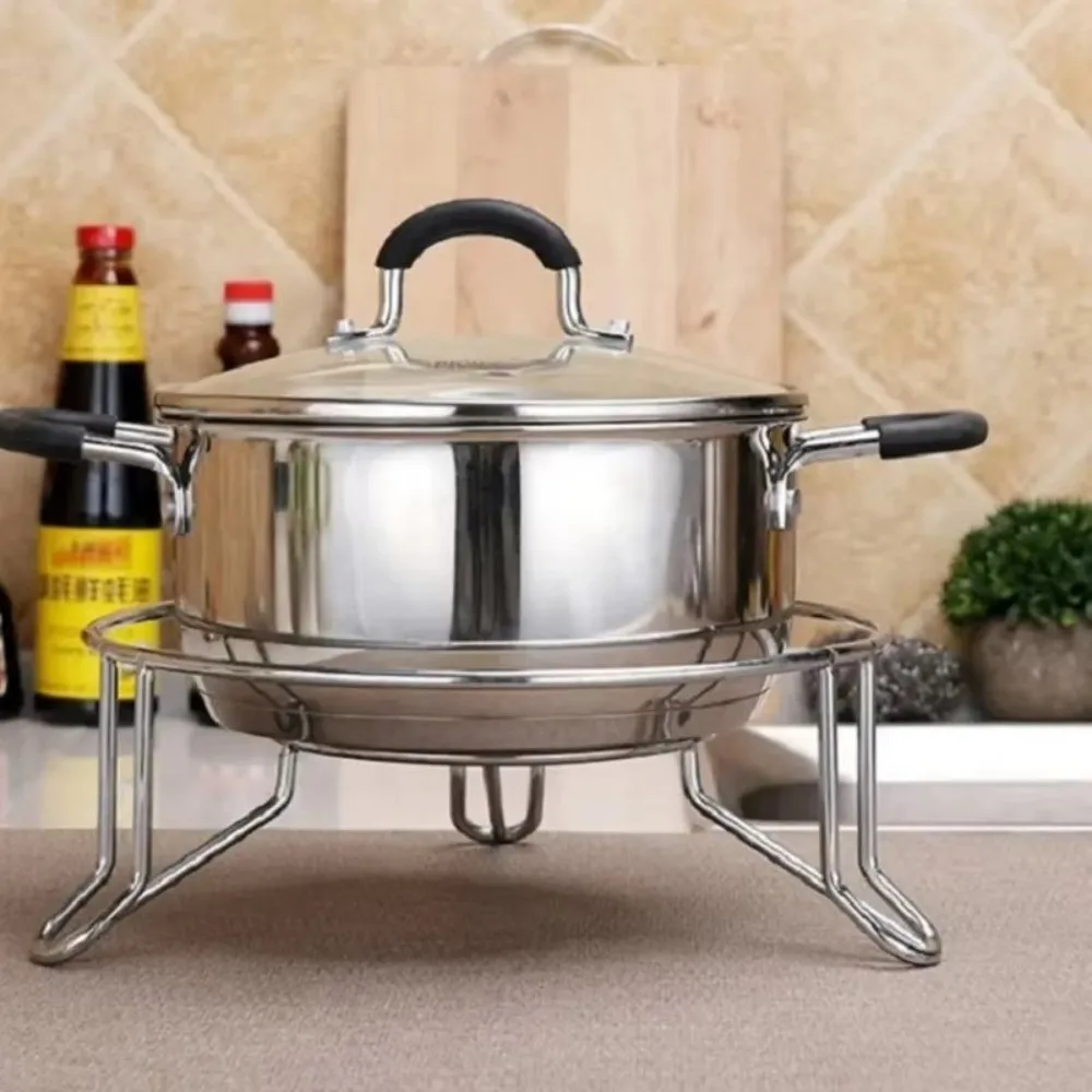 New Stainless Steel Pot Rack Stand Heat Insulated Triple Feet Pan Support Rack Rustproof Wok Holder Kitchen Storage