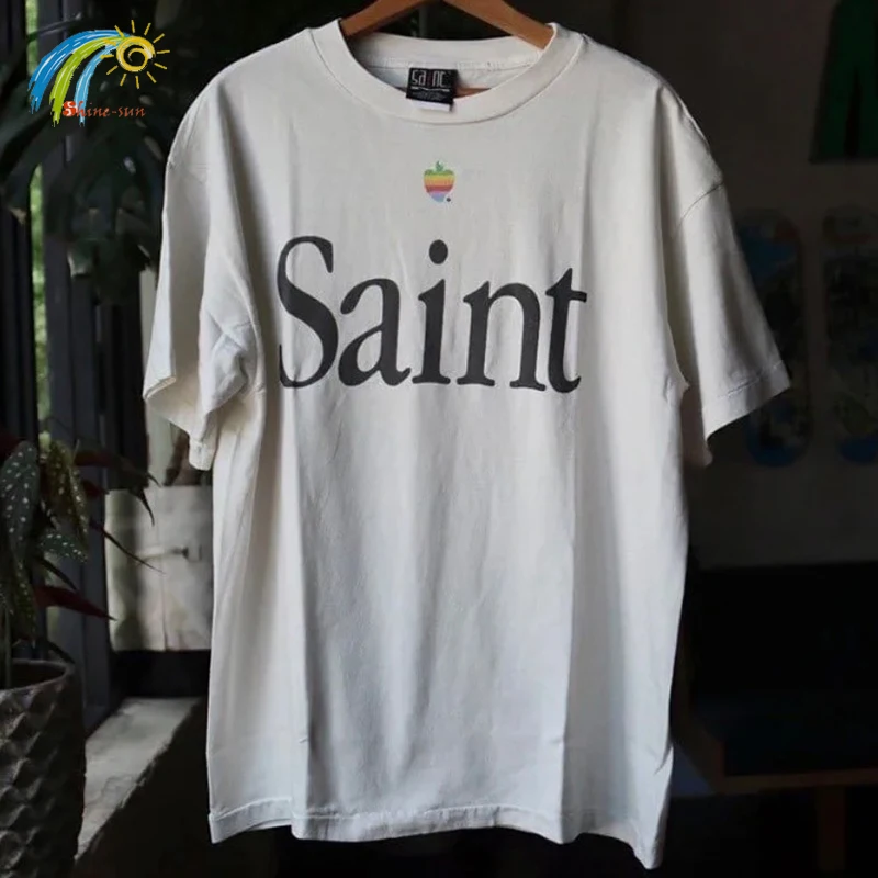 Cement White Rainbow Fruit Classic Logo Print Saint T-Shirt Men Women Streetwear Oversized Tee 100% Cotton Top T Shirt