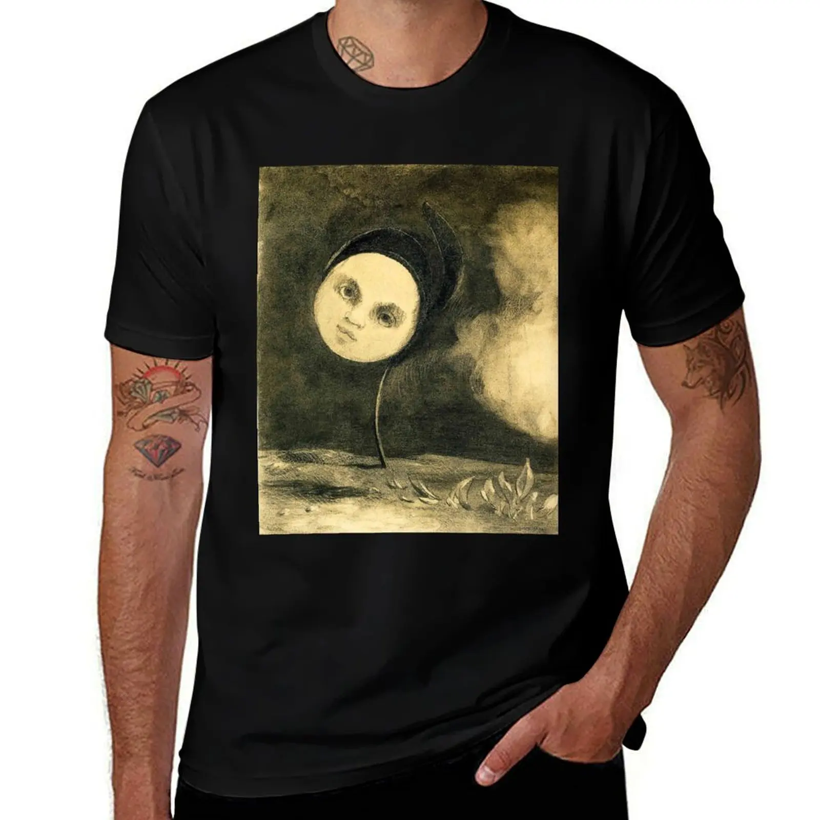 HD Strange Flower , by Odilon Redon (1880) High Definition T-Shirt Simple Graphic Design T-Shirt