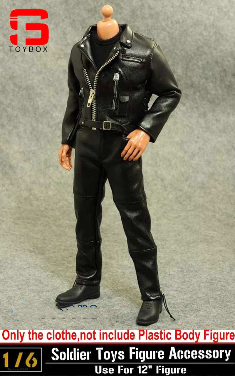 ZYTOYS 1/6 Black Male Leather Jacket Coat Jeans Clothes Set Fit 12 Inch Man Soldier Action Figure Body