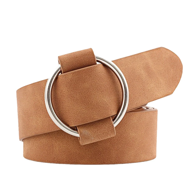 Trend Women Belt Fashion Round Buckle Design Imitation Leather Belt Simple and Versatile Youth Student Decoration Jeans Belt