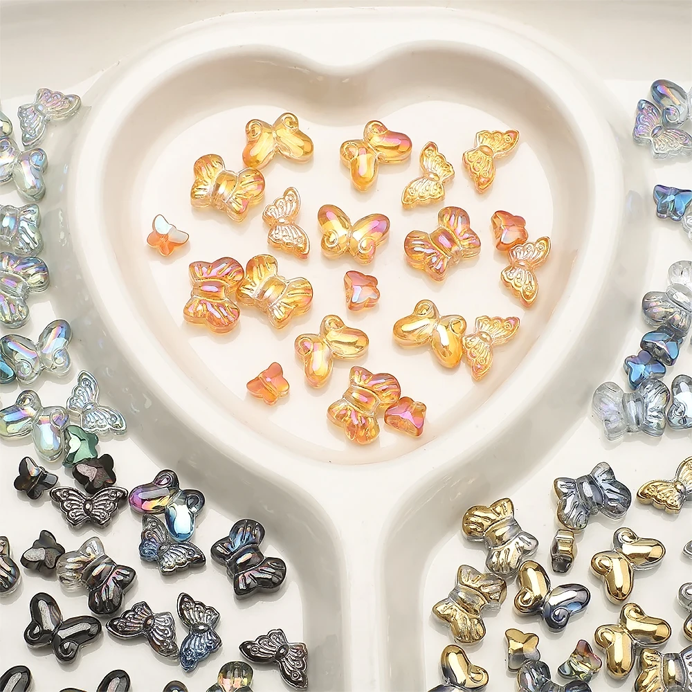 20 Uds. De colgantes de mariposa de cristal, cuentas espaciadoras de ala de cristal de tamaños mixtos para hacer joyería DIY, accesorios para pendientes hechos a mano