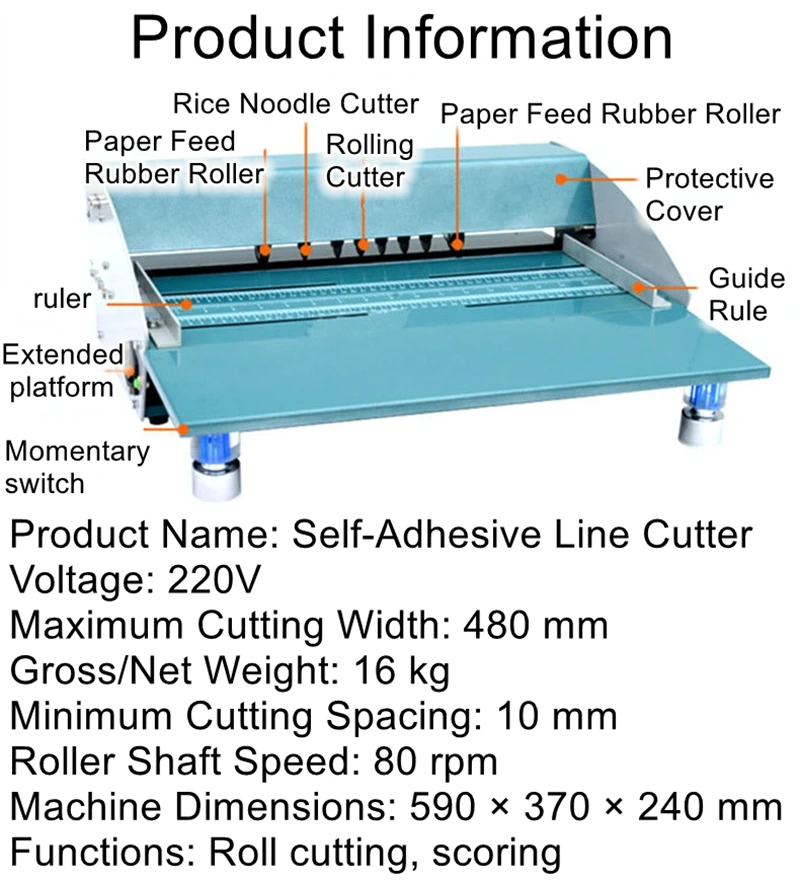 Self-adhesive Scoring, Dotted Lines, Solid Lines, Dashed Lines, Half-Circle Knife 480 Rotary Cutter