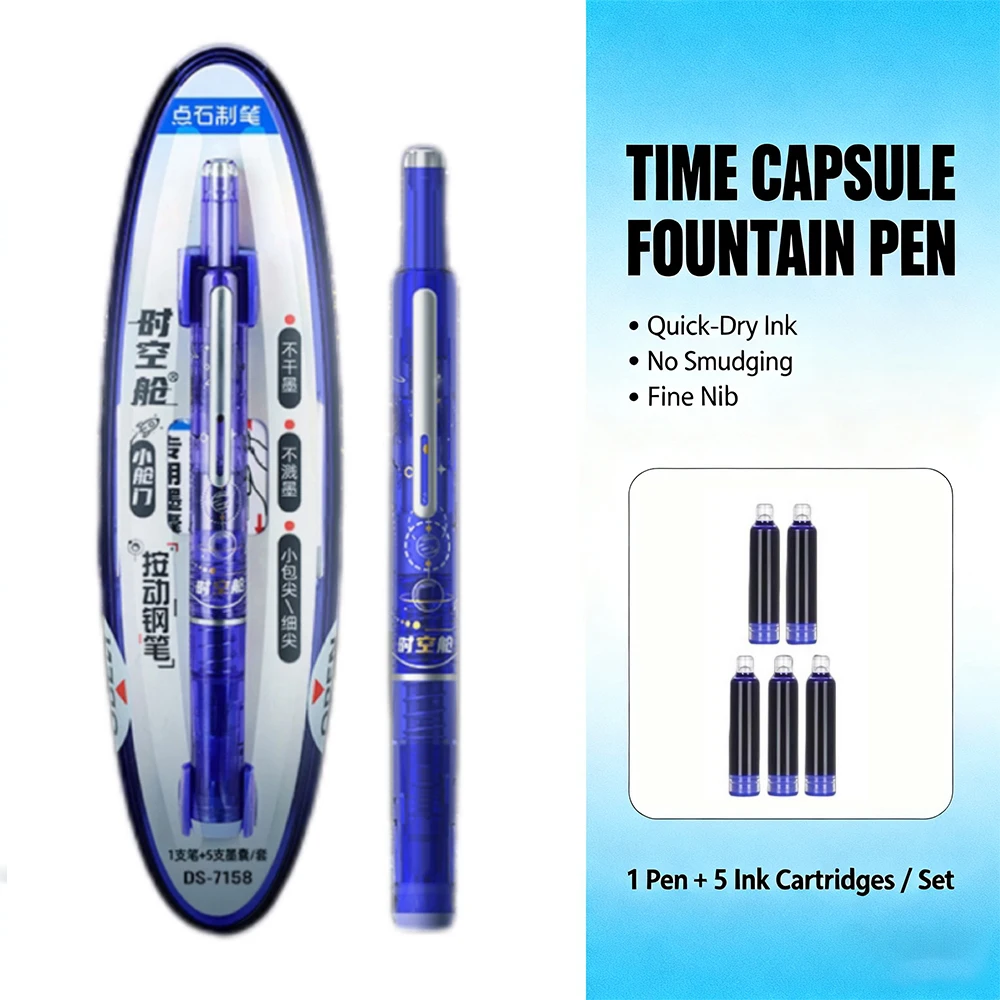 

New Space Capsule Design Fountain Pen w/ Ink Cartridge Set No Splatter Smooth Writing Pens for Students School Office Stationery
