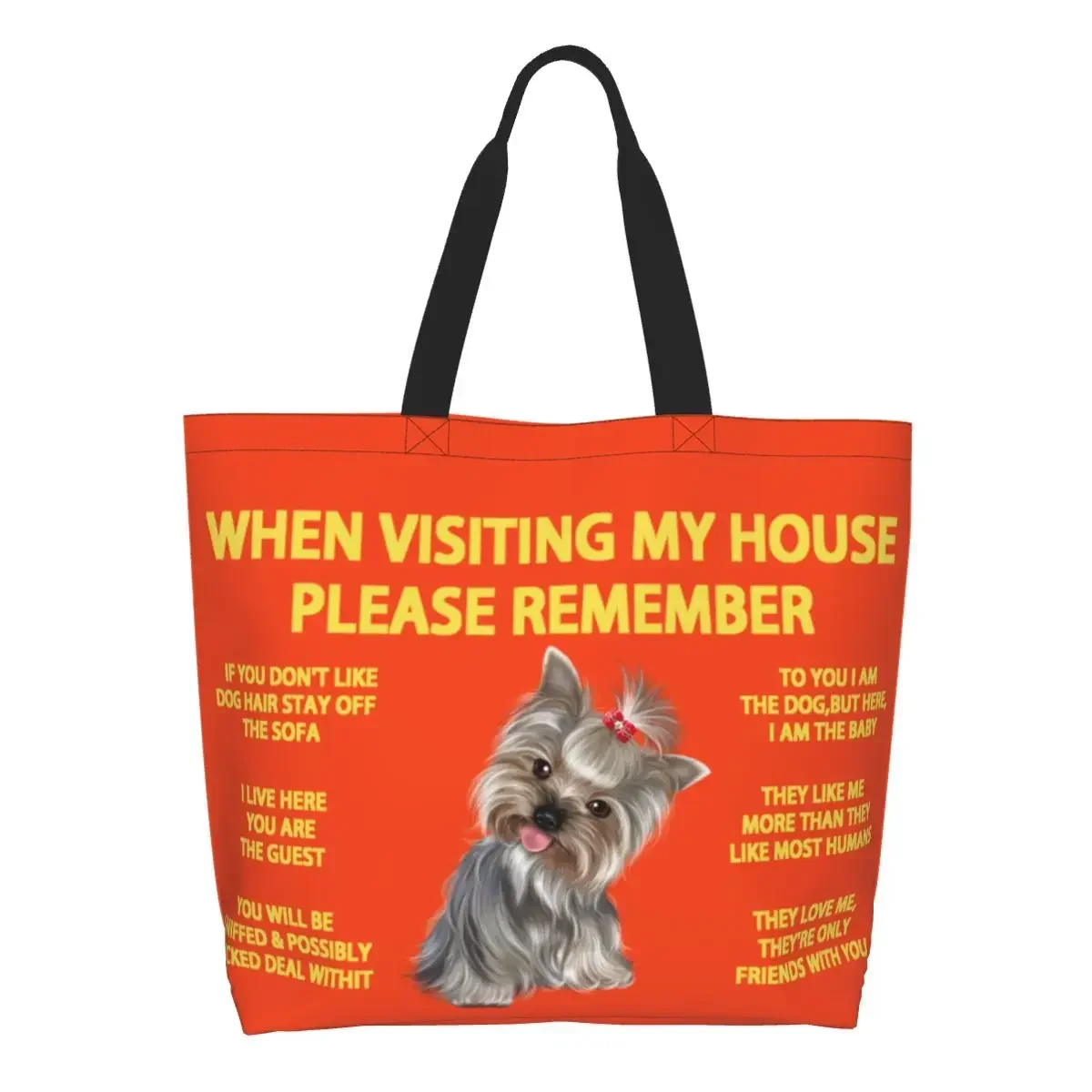 

Recycling Yorkshire Terrier Shopping Bag Women Shoulder Canvas Tote Bag Portable Cute Yorkie Dog Grocery Shopper Bags