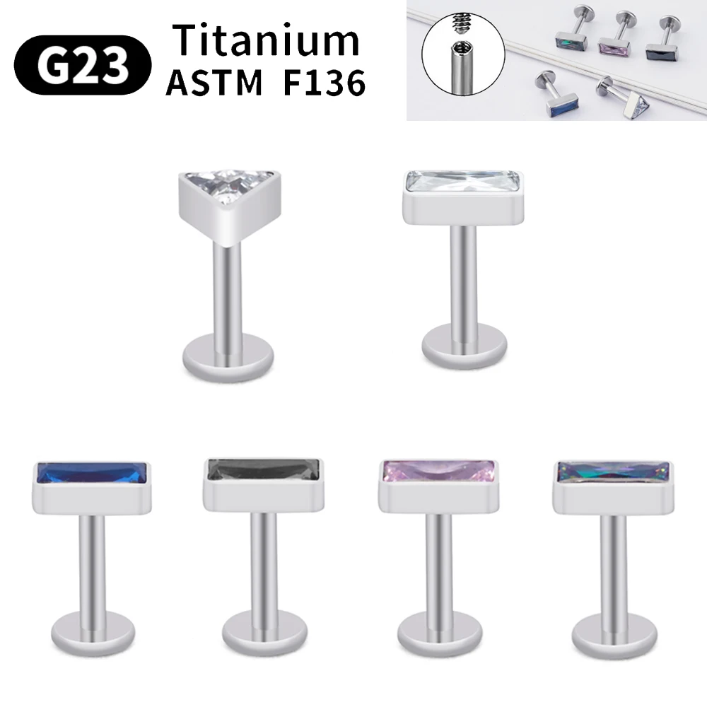 G23 Titanium Piercing Earring Labret Stud Lip zircon Body Jewelr Ear Helix Tragus Lobe Conch Piercing Ring Internal Thread 16G F