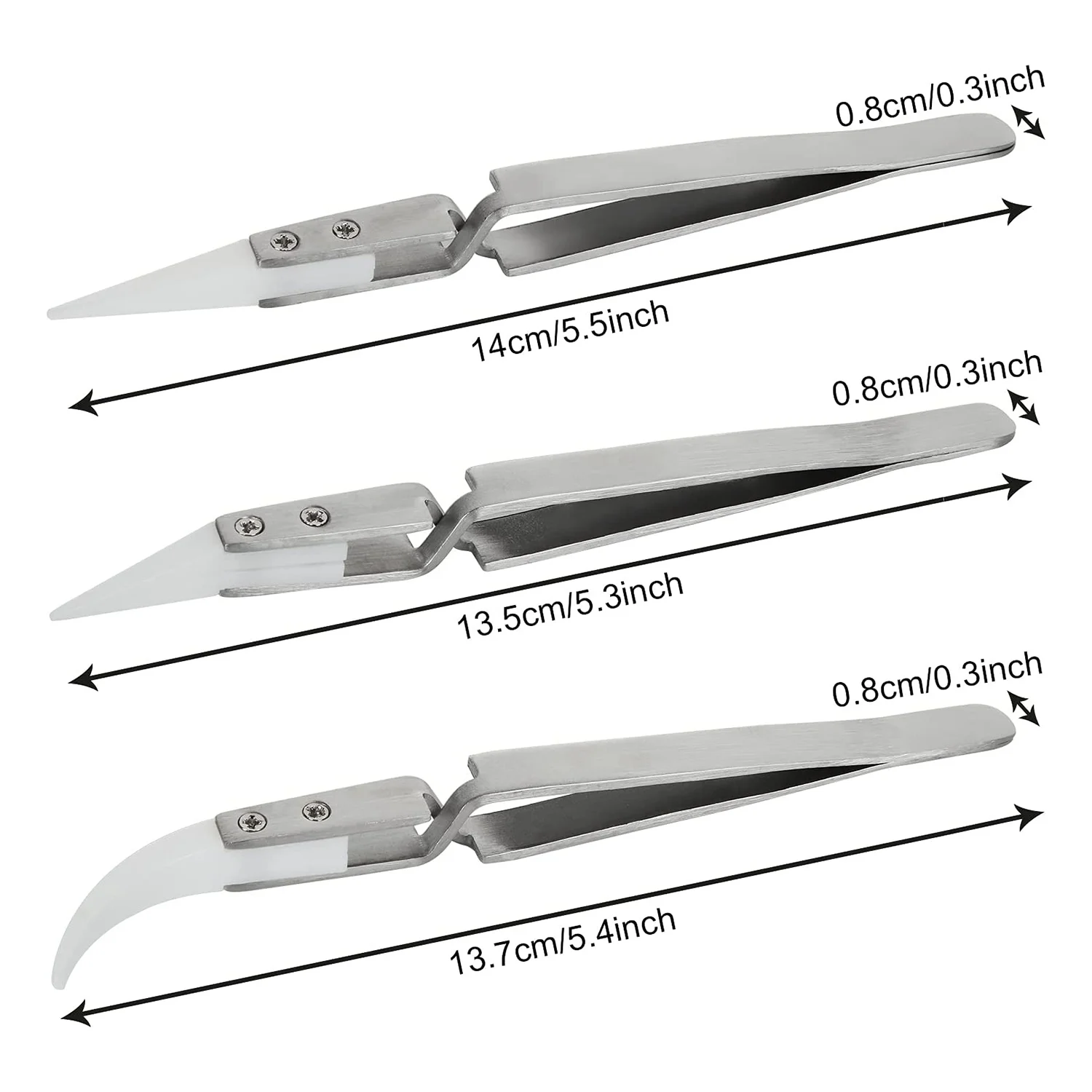 6 Pcs Precision Ceramic Reverse Solder Tweezers, Non-Conductive, Anti-Magnetic Pointed and Curved Tips Tweezers Set
