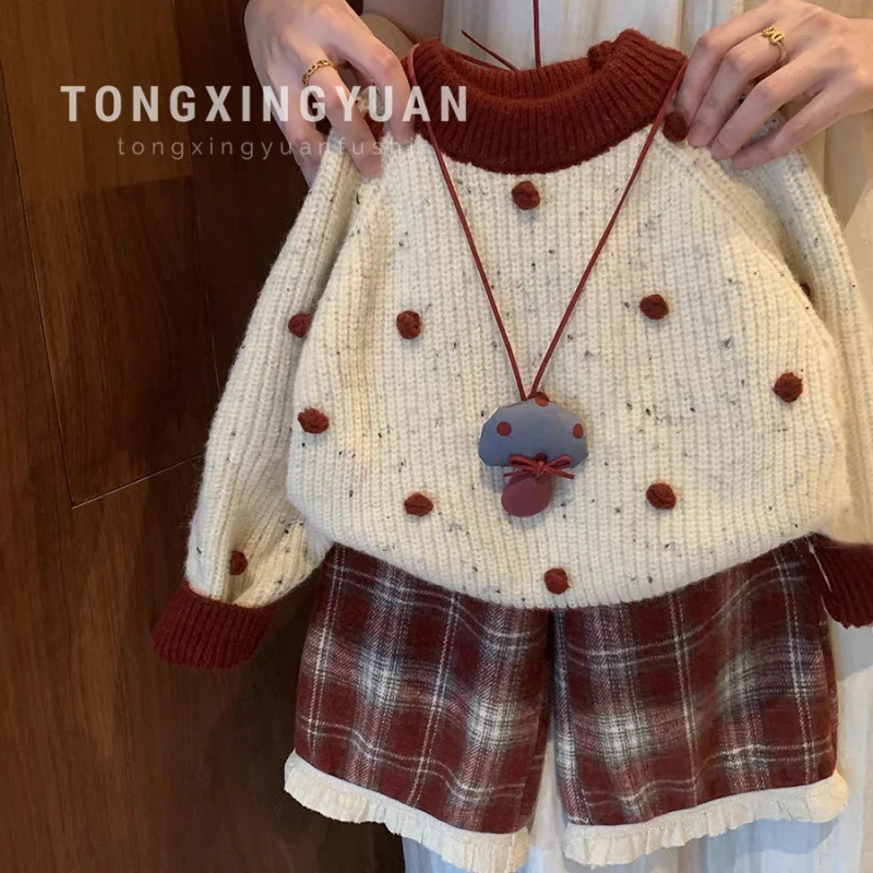 

Girls' Sweater2024New Children's Western Style Winter Thicken Thermal Girls' Knitted Bottoming Shirt Winter Clothes