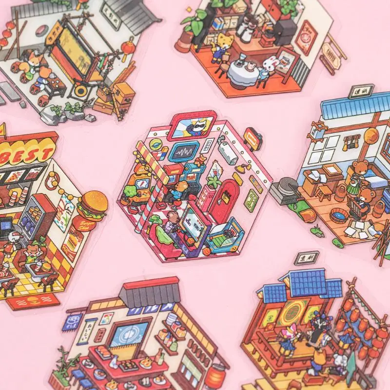 24Pcs Cartoon Scene DIY Toy Game 3D Landscape Stickers Collection Book Album Festival Birthday Gift For Kid Girl Child