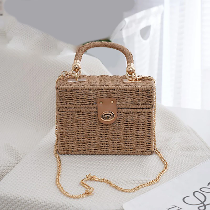 Small Fragrance Crossbody Hand-carry Dual-purpose Casual Woven Bag Japanese And Korean Small Square Box Straw Beach Bag