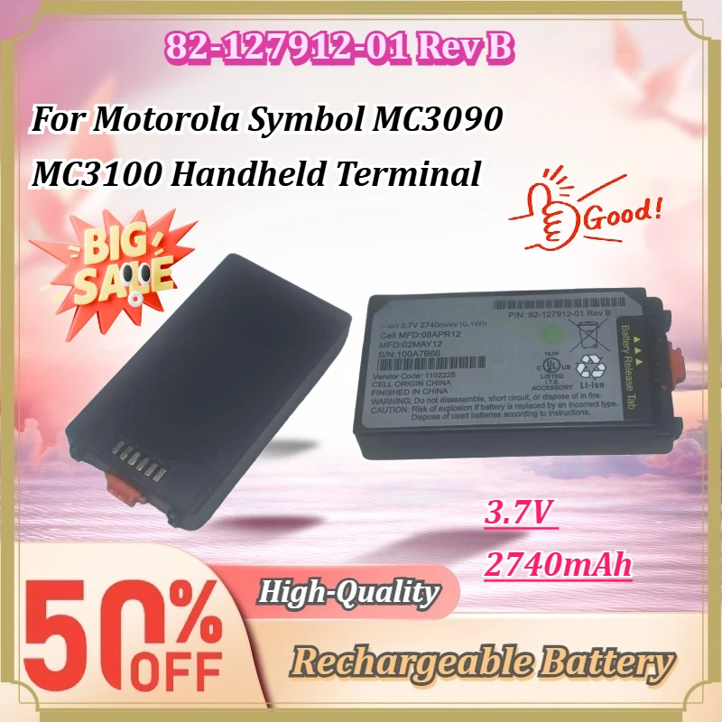 For Motorola Symbol MC3090 MC3100 Handheld Terminal 82-127912-01 Rev B 3.7V 2740mAh Li‑ion Rechargeable Replacement Battery Pack