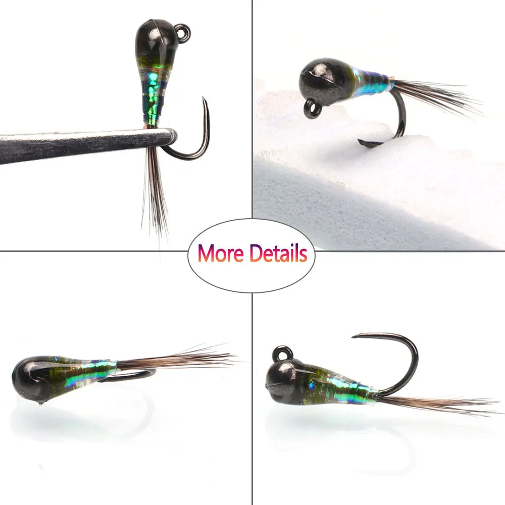 6 Stück # 14 # 18 Widerhakenfreie, schnell sinkende Jig-Nymphenfliegen mit Epoxid-Fasanenschwanz, Wet Euro Fliegen, Perdigon-Nymphen für Forellen- und Barsch-Angeln – Detail 7