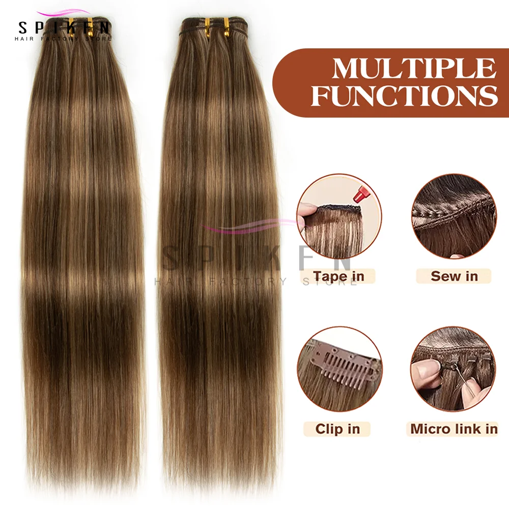 SPIKFN 12-24인치 인비저블 플래티넘 인모 붙임머리, 더블 웨프트, 리얼 내추럴 스트레이트 헤어 번들 50g, 착용 간편