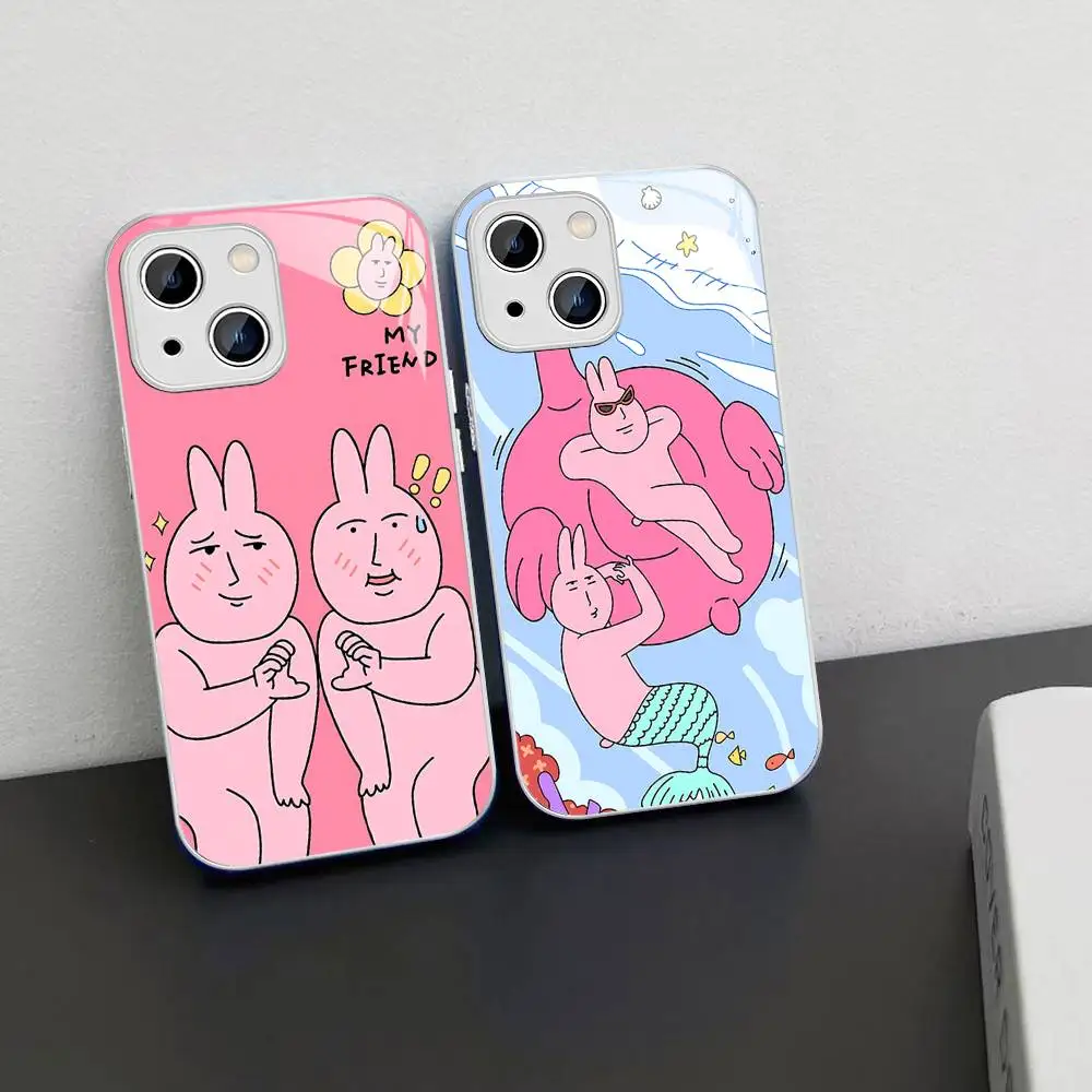 

Funny Pink Rabbit For IPhone 14 13 12 Mini 11 Pro XS Max X XR 14 Plus Tempered Glass Cover