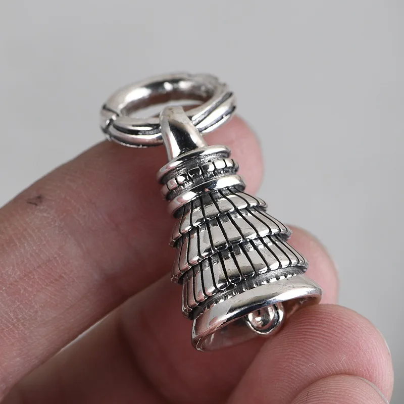 

Can Ring Glossy Silver Bell Necklaces for Men Shining 925 Sterling Silver Conical Pendants Unusual Thai Silver Jewelry NO Chains