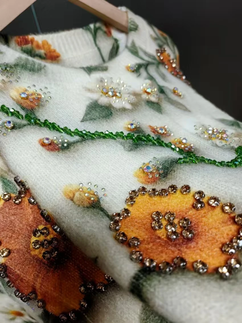 

Трикотаж с уникальным дизайном, женская одежда с блестящими бриллиантами, осень-зима-весна 2026, теплые свитера, женский повседневный вязаный пуловер, топ