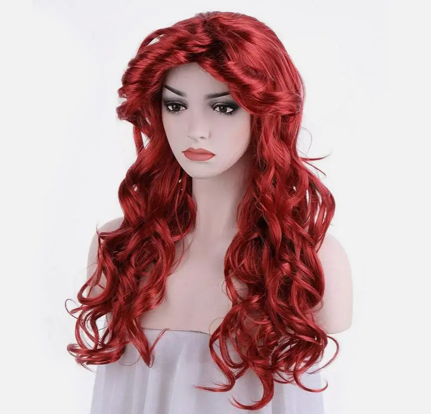 Women Long Curly Red Synthetic Wavy Hair  Cosplay Wigs