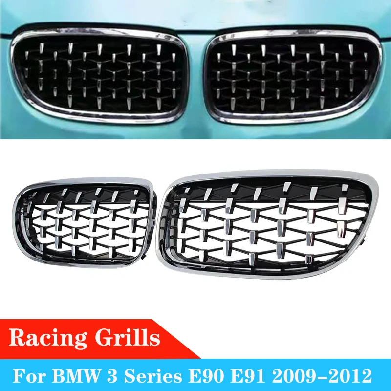 

For BMW E90 E91 318i 320i 325i 328i Diamond Grills Car Kidney Grille Front Bumper Racing Grill Auto Styling Grilles 2009-2012