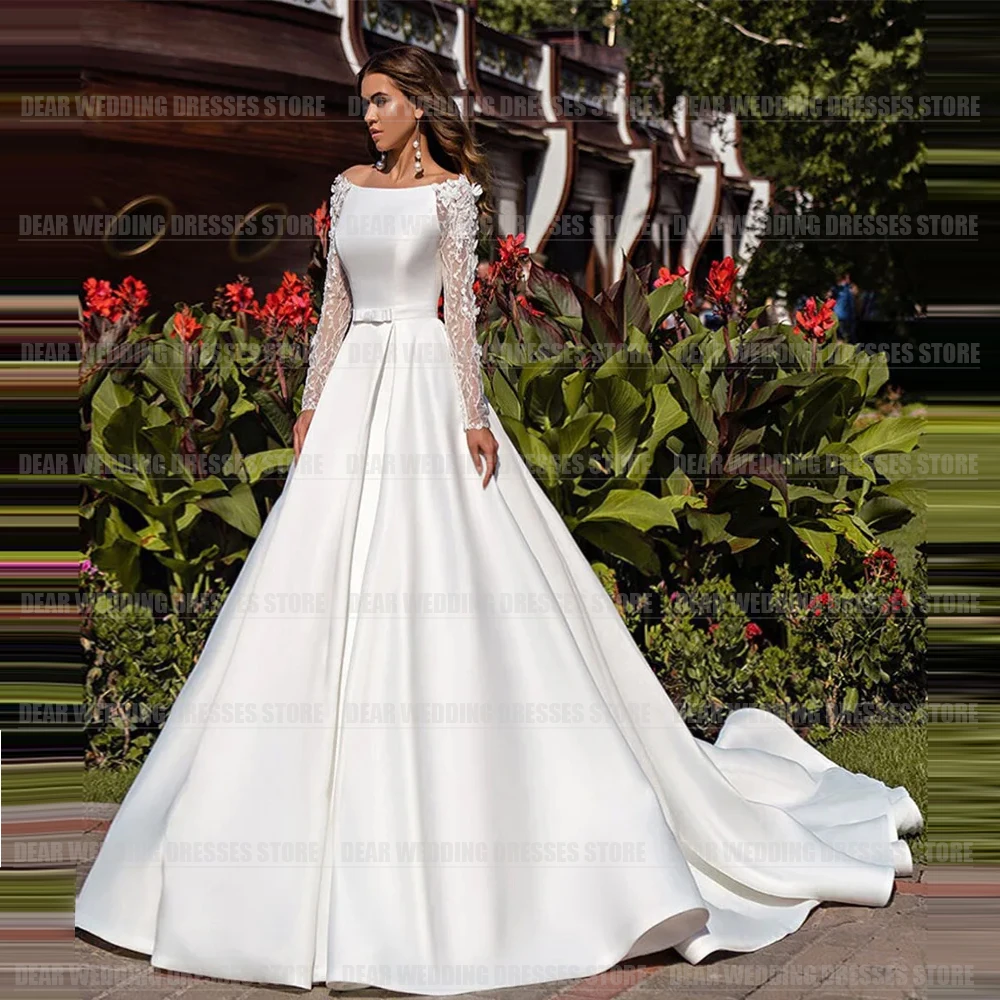 Princess Elegant Wedding Dresses Illusion Long Sleeve Train O Neck Sexy Backless Satin Bohemia 2024 Bride Gowns Vestido De Novia