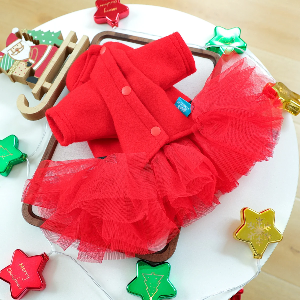 猫犬ペット服かわいい赤いクリスマス新年ドレス秋と冬のプリンセススタイルふわふわガーゼドレス
