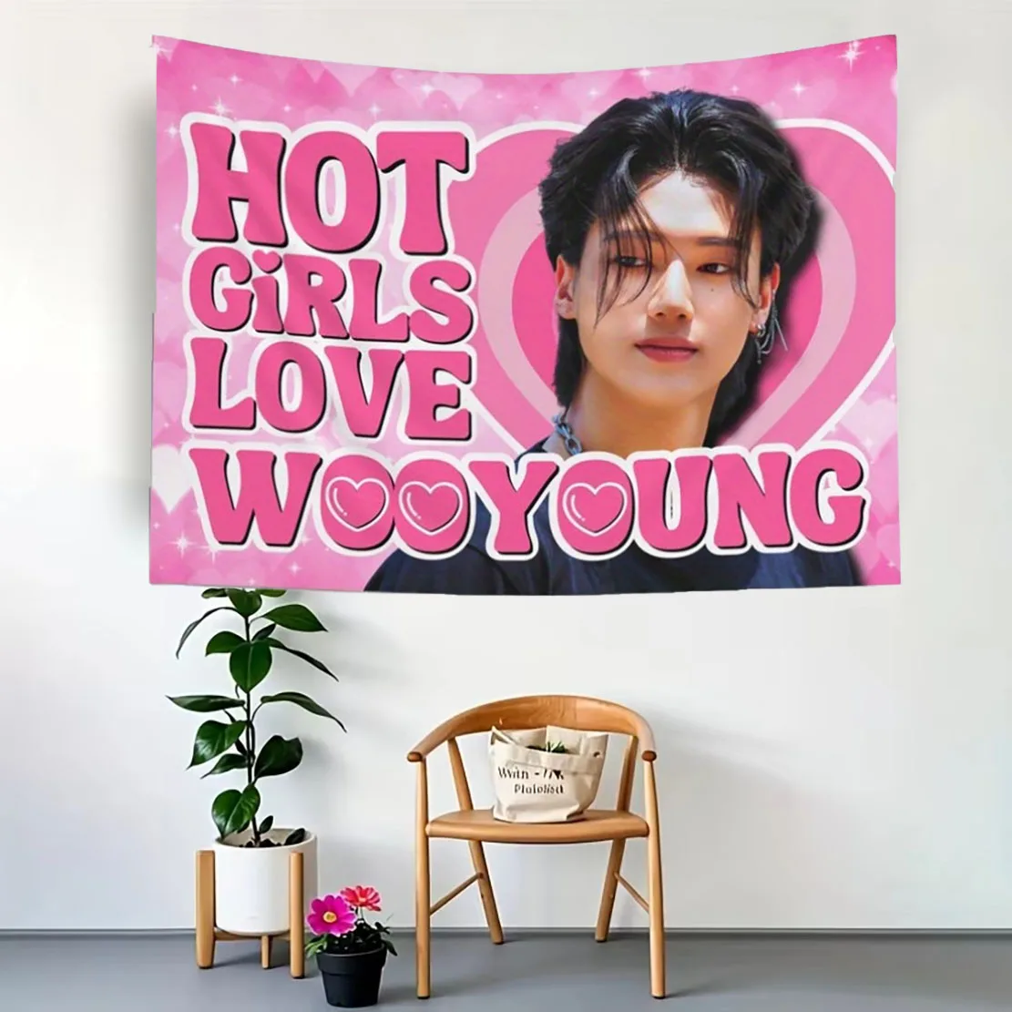 1PC ATEEZ Cosmic Love Concert Banner - Pink Heart Flat Print Polyester Tapestry, Kpop Merch for Fans Birthday & Music Festival