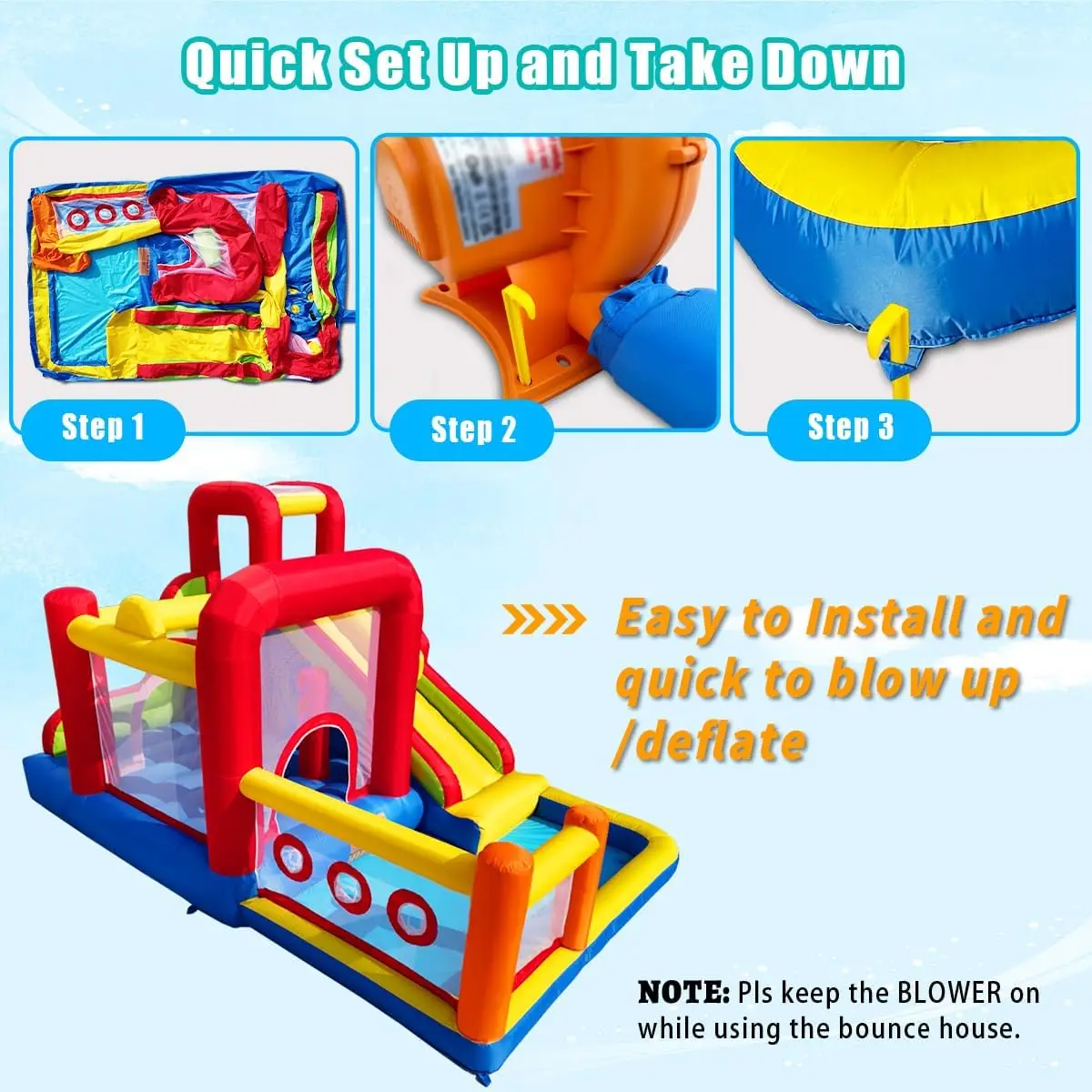 Inflatable Bounce Castle for Kids with Blower, Bouncy Jumping House Including Slide, Climbing Wall, Obstacle Course, Trampoline, and Ball Pit Pool for Indoor & Outdoor Use - view 5