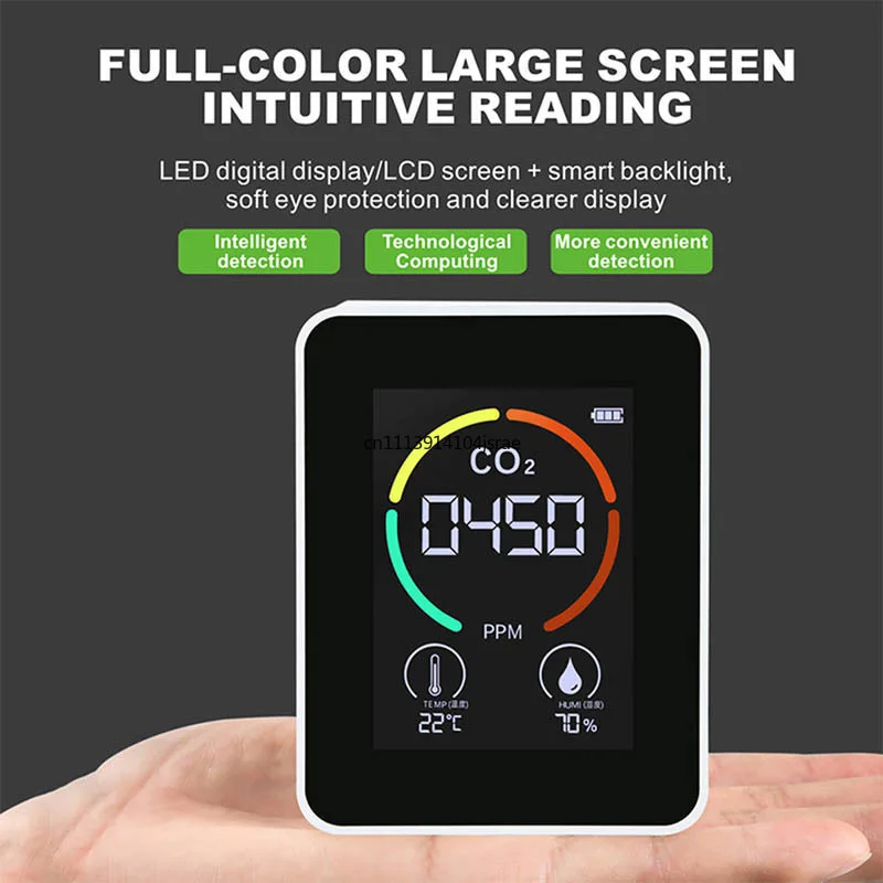 Carbon dioxide detector tvoc co2 air quality monitor - large capacity & portable