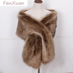 Faux Fox Fur Women Wraps Long Plush Tippet for Woman Large Luxury Scarf Cloak Party Dress Fluffy Fur Shawl Poncho Bride