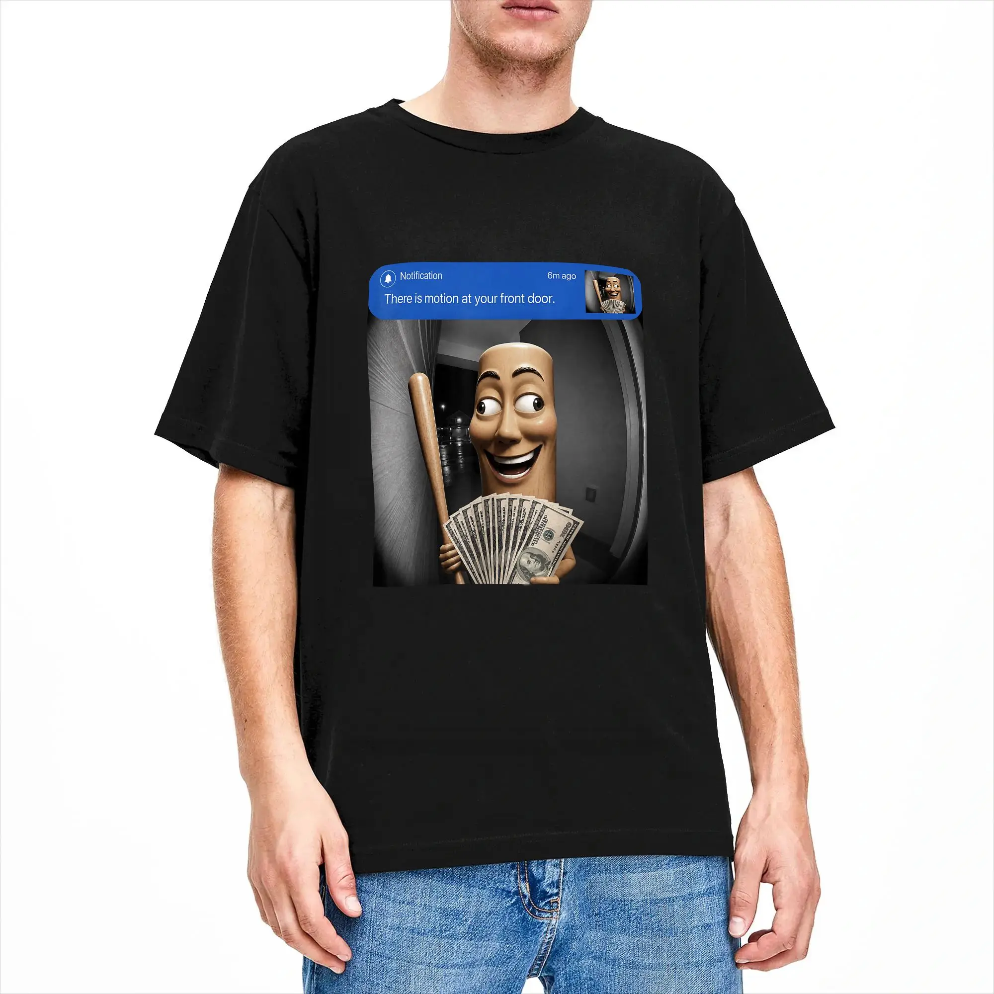 There is Motion At Your Front Door Tung Tung Tung Sahur T-Shirt for Men  Humorous Cotton Tees Round Collar Short Sleeve T Shirts