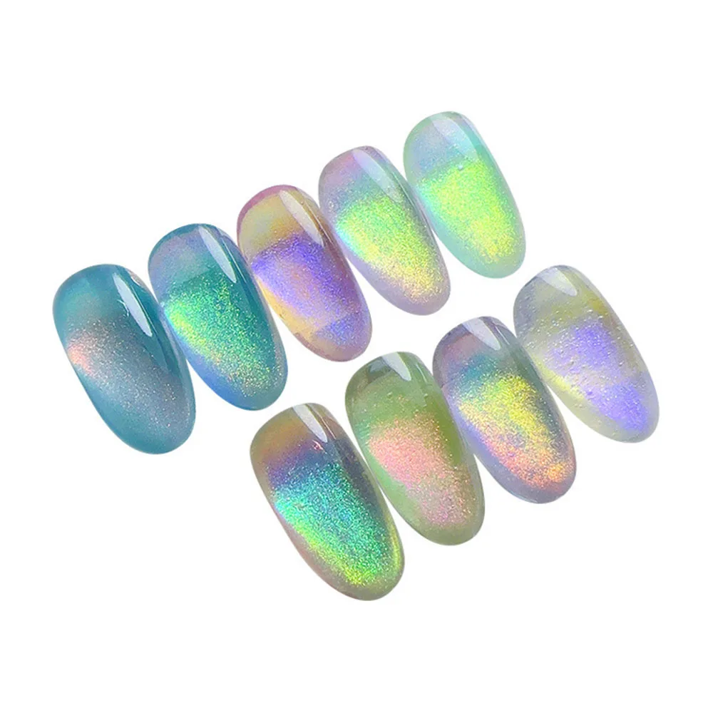 Neon Rainbow Chrome Glitter Nails Aura Clear Mirror Effect Neon Chameleon Nail Powder for Manicure Decoration Rubbing Dust