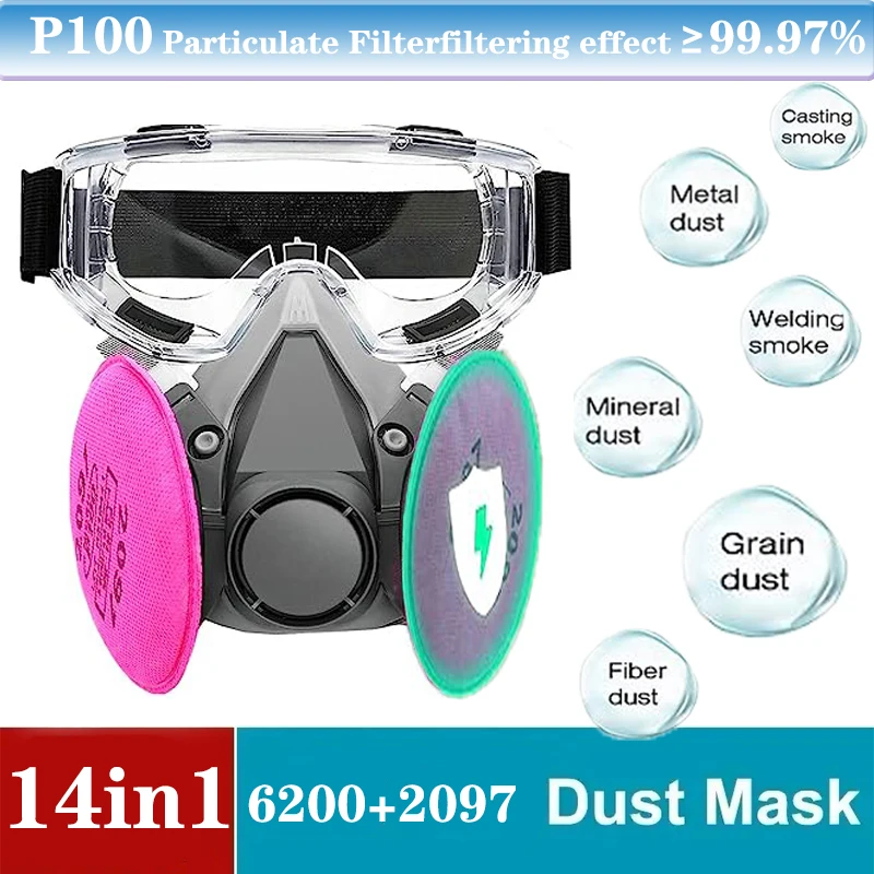 6200 14 in 1 Dust Mask Spray Paint with 2097 P100 Anti-particle Filter Industrial Dustproof PM2.5 Acid Particle Protective Mask